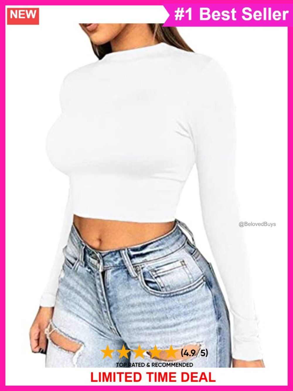 Long Sleeve Mock Neck Crop Top Fitted Stretch Jersey Shirt